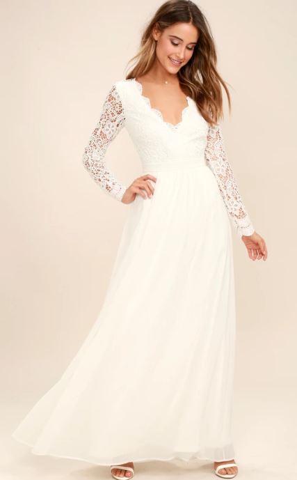 lulus white lace long sleeve weddings dress
