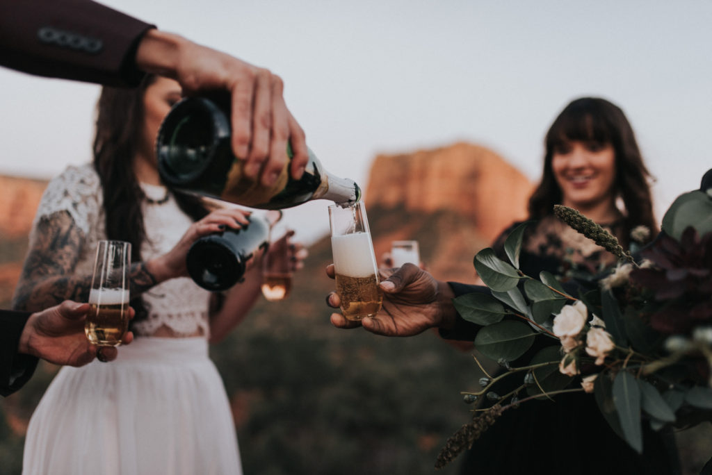 Champagne toast after our Sedona Elopement
