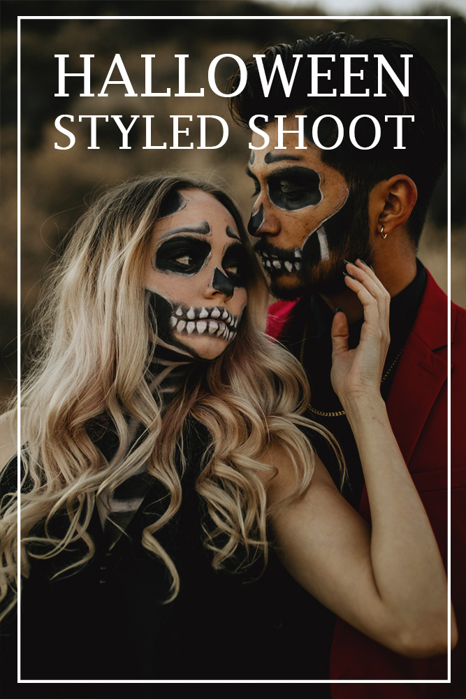 Couple with skeleton makeup for a Halloween styled shoot