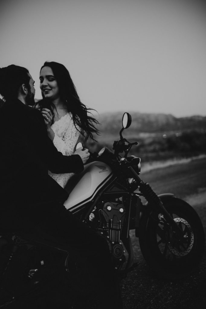 black and white motorcycle elopement in albuquerque