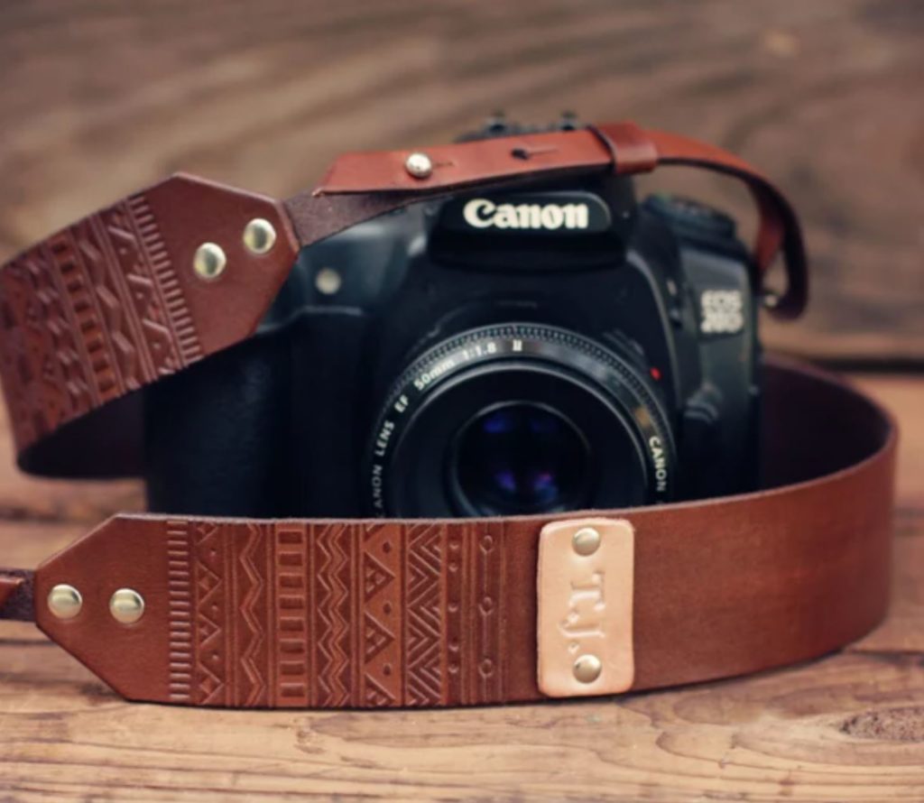 custom leather camera strap with southwest design