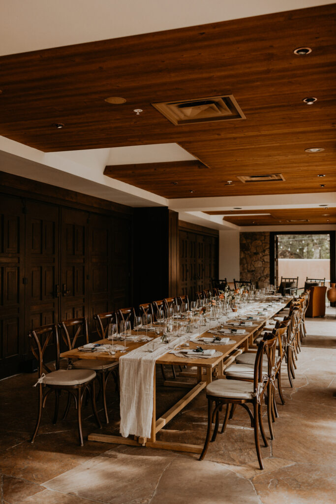 Intimate wedding venue in Santa Fe, formal dinner setup. 